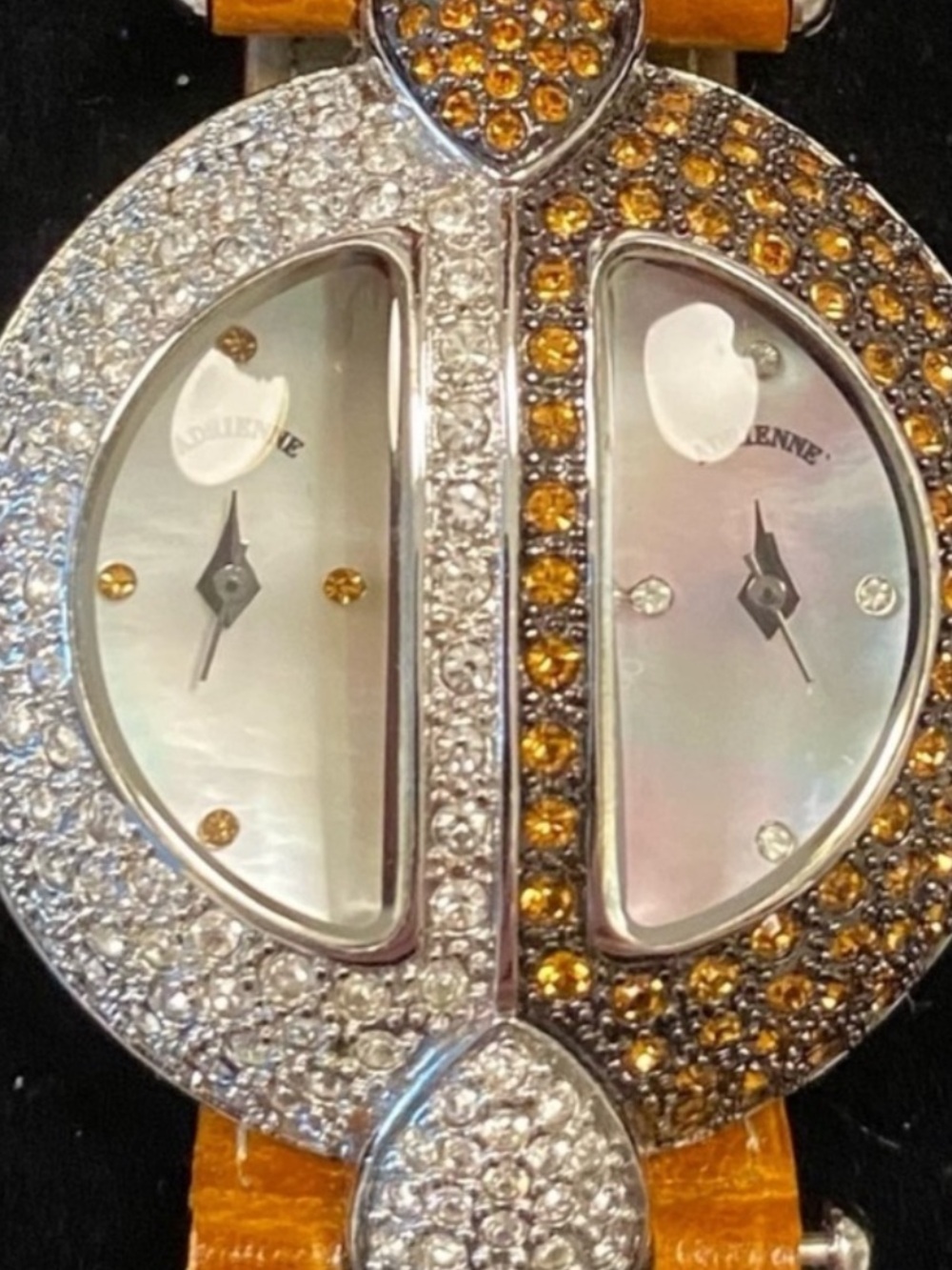 Dual-Dial Crystal Accent Watch in Cognac  and Silver